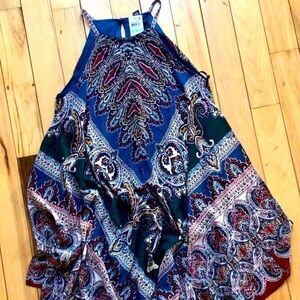 FESTIVAL NIGHT RIDER BOHO KERCHIEF HEM DRESS - TRUE TEAL/TAN 8 NWT